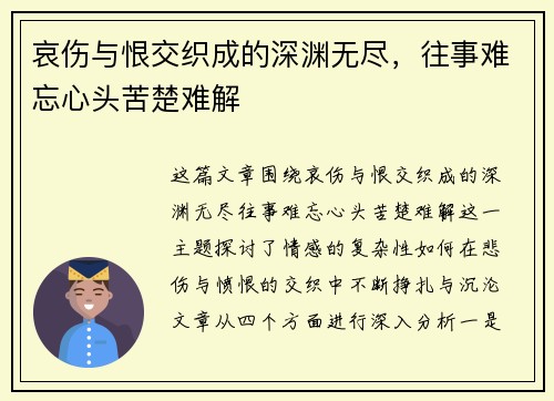 哀伤与恨交织成的深渊无尽，往事难忘心头苦楚难解